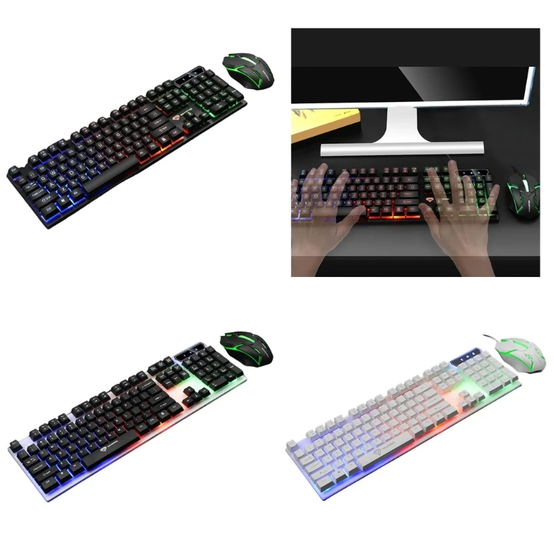 

Механические клавиатуры с RGB-подсветкой, комбинированная мышь, 104 клавиши, USB-разъемы, адаптивный набор текста для ПК K1KF