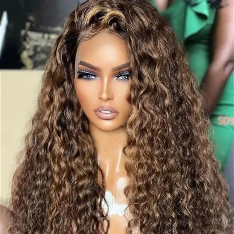 Long Kinky Curly Highlight Blonde Soft 180Density 26Inch Lace Front Wig For Black Women Baby Hair Preplucked Daily Glueless Wig