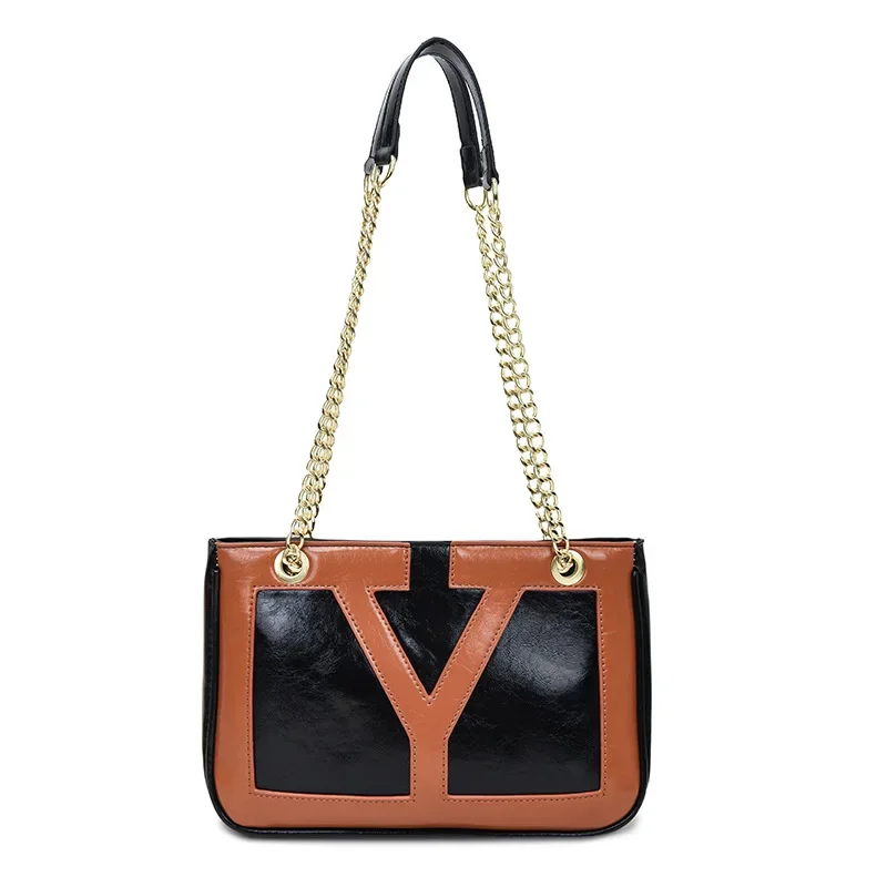 

2025 New Niche Retro Y-Letter Chain Bag - Women's Fashion Versatile Large-Capacity Contrast Color Underarm Shoulder Satchel