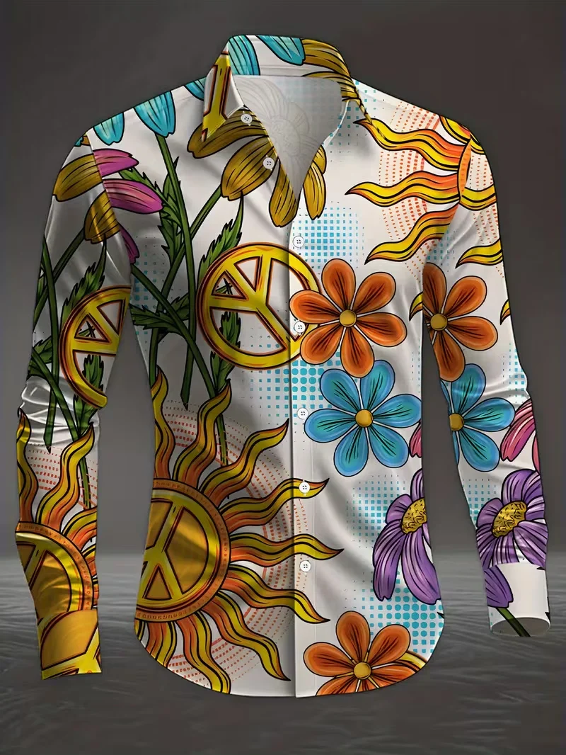 

Новая модная мужская рубашка с узором пейсли и цветком кешью, воротник с 3D принтом и пуговицами, топ с длинными рукавами, мужской топ в стиле ретро