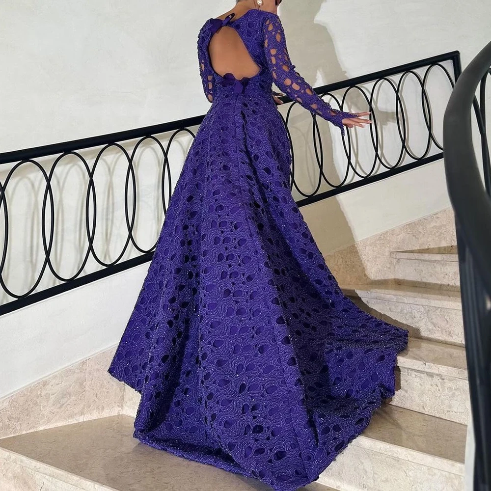 Customized Elegant Bow Off The Shoulder Sequin Evening Dress Formal A-Line Floor Length Square Neck Long Sleeves платье вечернее