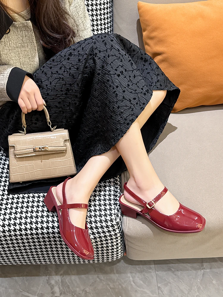 

Женские летние уличные модные босоножки на массивном каблуке с открытым носком и кристаллами без шнуровки, повседневная пластиковая версия с подкладкой