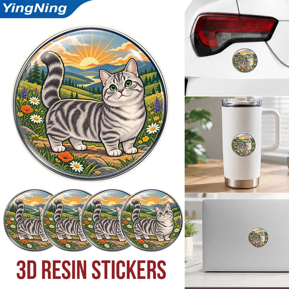 Munchkin Cat 3D Resin Domed Sticker Round Cute Pet Art Waterproof Decal Self Adhesive Emblem for Car Laptop Tumbler Cup Helmet