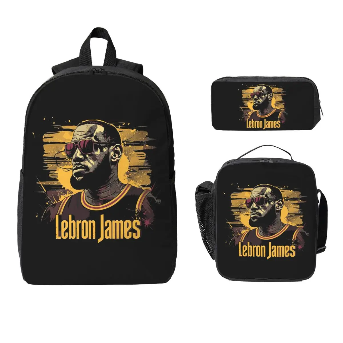

LeBron James Backpack Student BookBag School Bag Laptop Shoulder Bags 3ps Insulated Lunch Bag Pencil Case