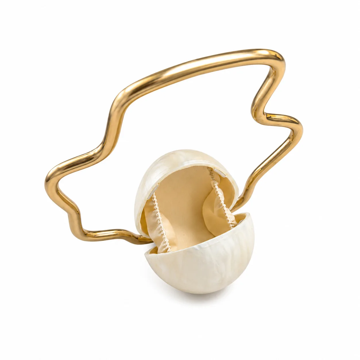 Women mini Acrylic egg bag cute pearl Evening Clutch Bag with gold frame for Wedding Party Luxury purse And Handbag Designer view 3