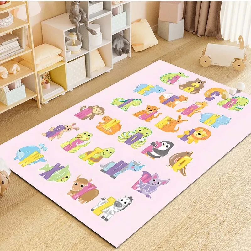 Cartoon Animal Alphabet Print Carpet Children Crawling Mats Kids Playroom Early Education Area Rug Bedroom Living Room Floor Mat