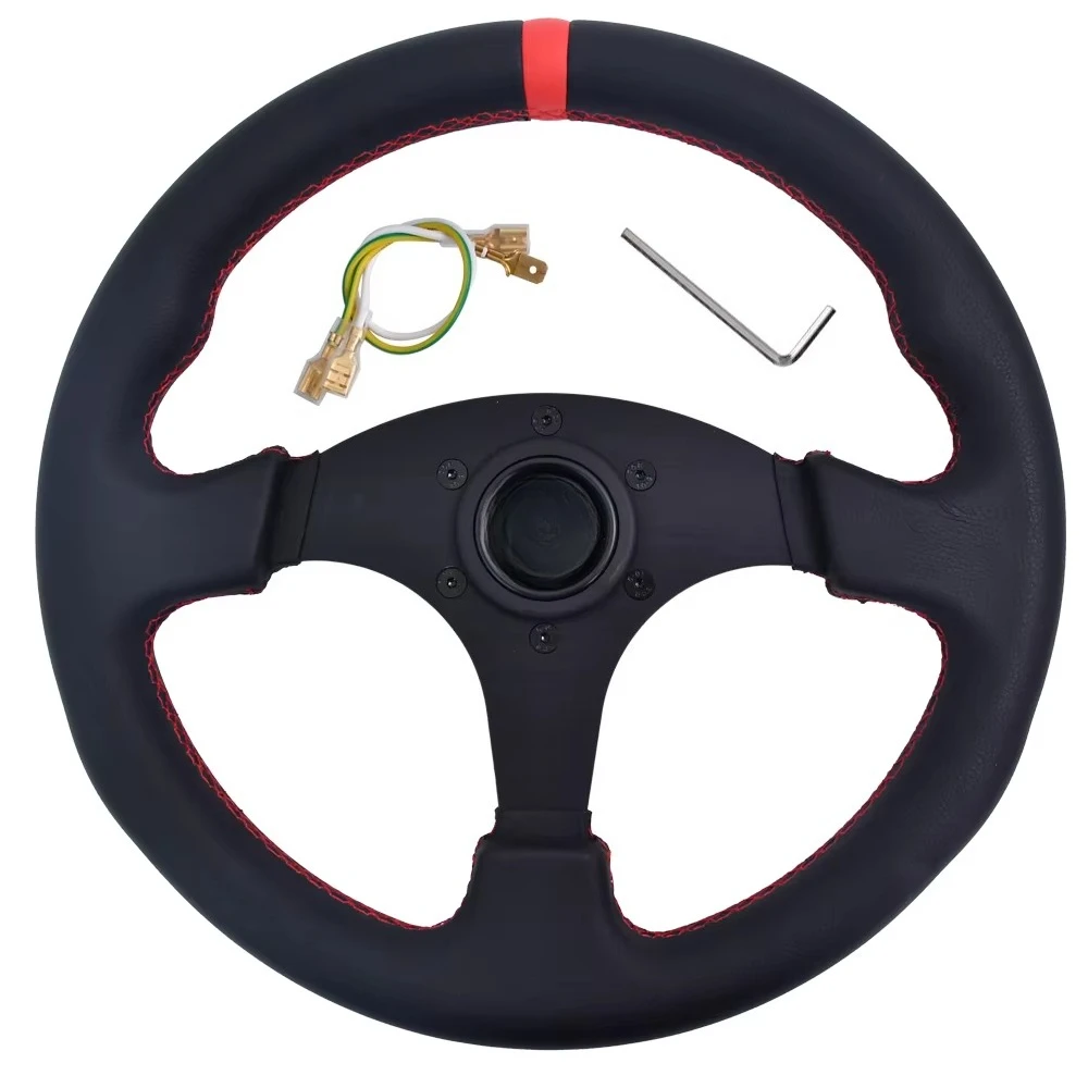 TIYPEOR Universal Red Return Connector 330mm Flat Bracket Racing Modified Steering Wheel