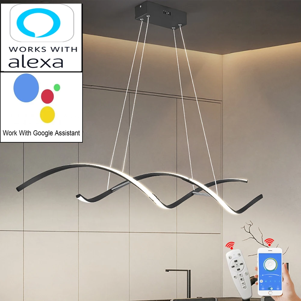

Современная светодиодная люстра для столовой, бара, кухни, украшения комнаты, работы, умного дома, Alexa Google, подвесная люстра, светильники