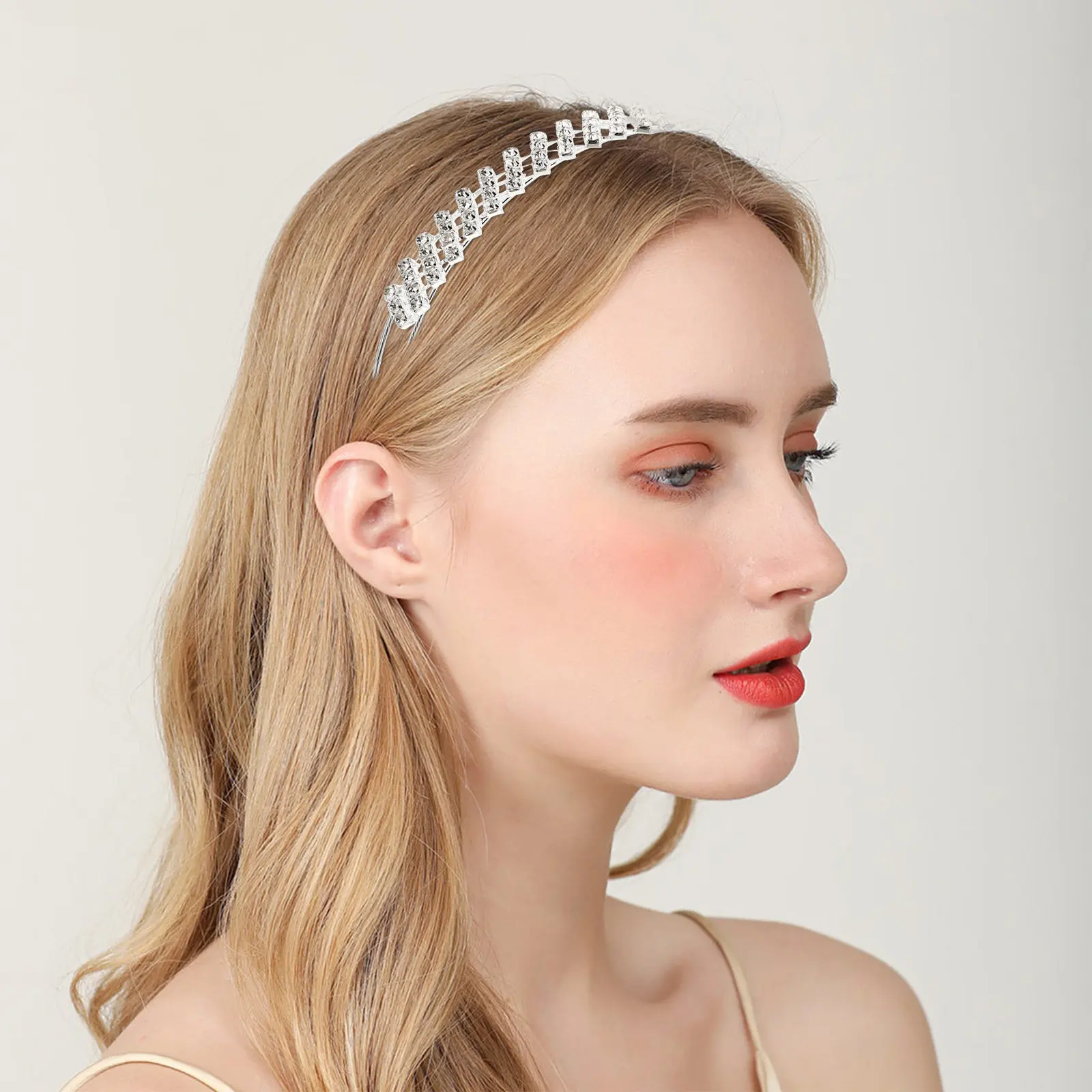 Exquisite Rhinestone Bridal Headband Elegant Wedding Headdress Shiny Crystal Hairband for Bridesmaids Prom Garden Party
