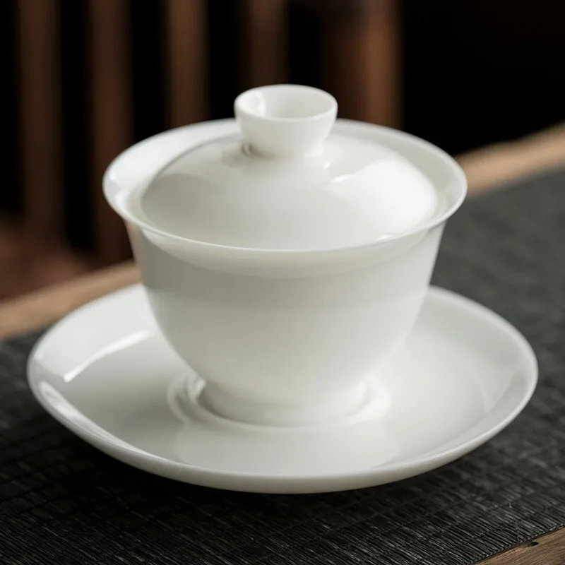 

Gaiwan Covered Bowl Tea Cup Dehua White Porcelain Tea Bowl with Cover Large Kungfu Household Tea Set White Porcelain 200ml