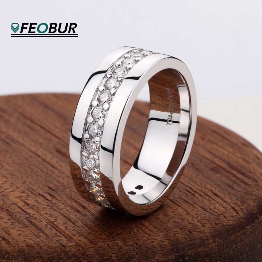 

100% 925 Sterling Silver Full Moissanite Ring Man Women Sparkling Lab Diamond Eternity Band Wedding Rings Hip Hop Jewelry Gifts
