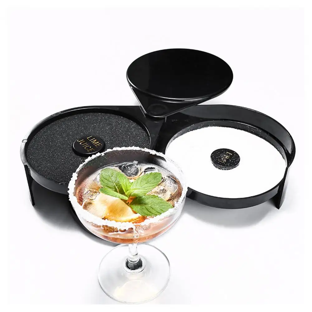 

Food-safe Tumbler Cocktail Bartender Tool 3 Tier Margarita Salt Sugar Rimmer Box for Glass Seasoning for Margaritas for Drink