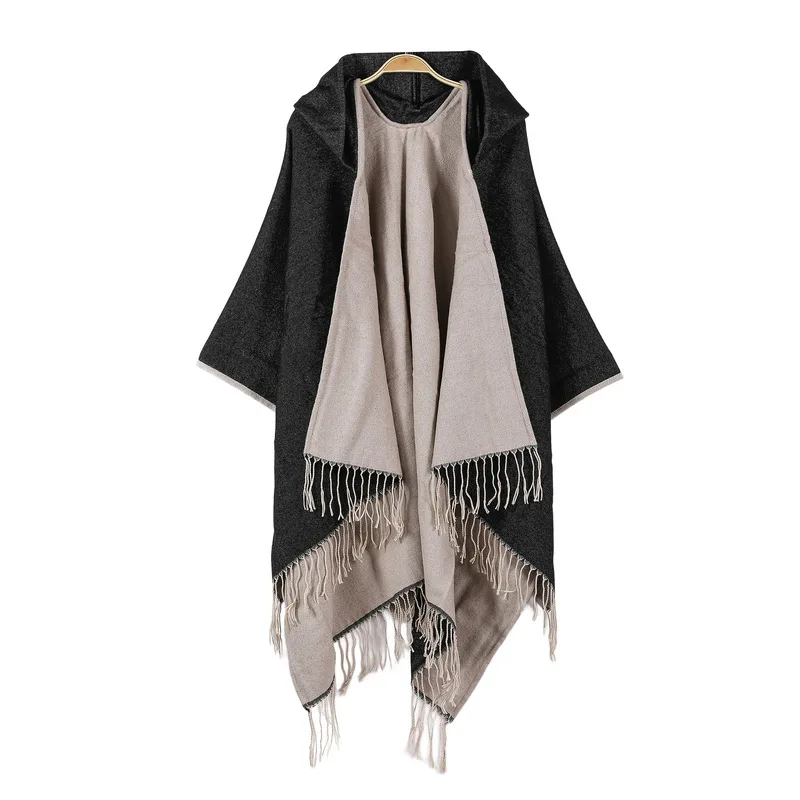 Autumn and winter women's dual-purpose single-color tassel faux cashmere shawl for air-conditioned rooms