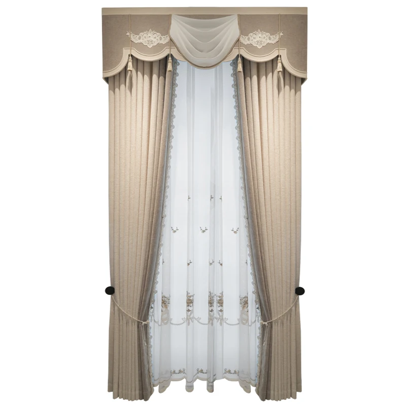 Custom curtain luxury Northern Minimalism cotton modern lattice thick texture bedroom blackout curtain tulle valance drape M1520