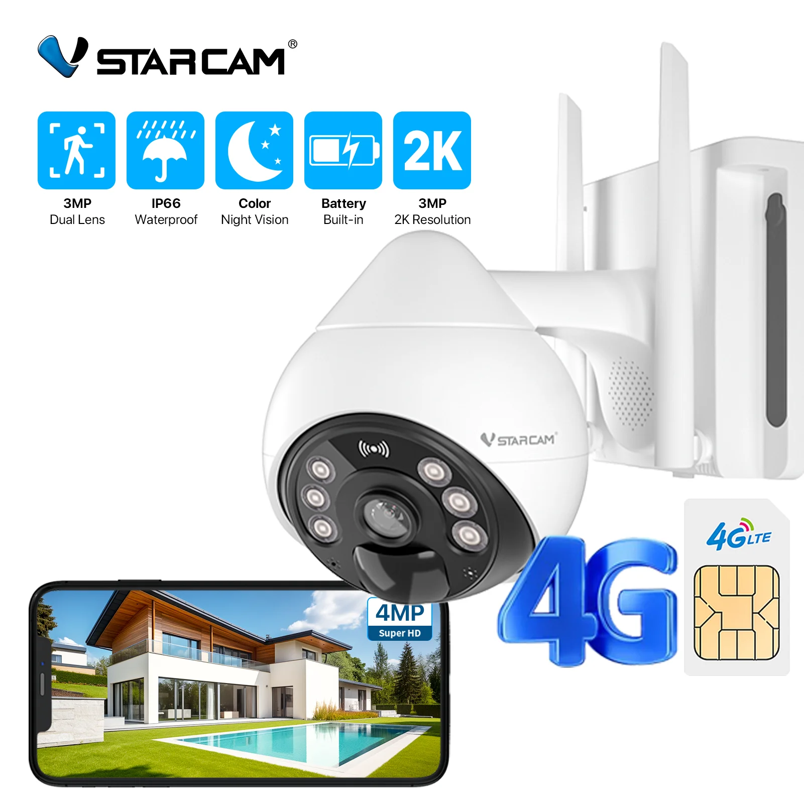 Vstarcam BG69 4G Camera Large Capacity Battery PTZ Full Color Night Vision Free Cloud Storage Human Detection Outdoor