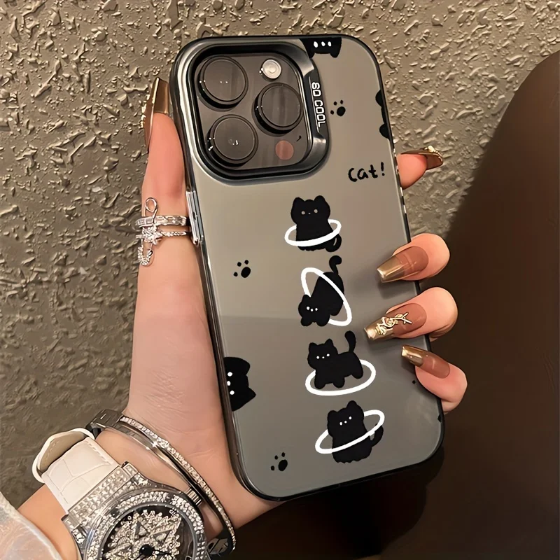 

Cute black kitten phone case for iPhone 16 15 14 13 12 11 Pro/ Max/Plus shock-proof rear cover anti-fingerprint