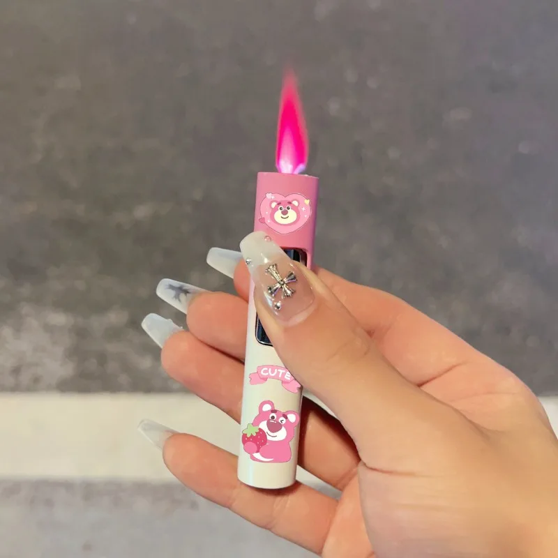 Lotso new anime lighter cute kawaii pink flame windproof inflatable gift for boyfriend KTV bar cigarette lighter birthday gift