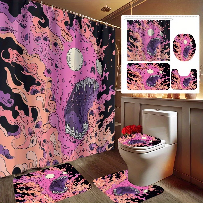 

4pcs Dreamy Galaxy Swallower Printed Bathroom Set Including Shower Curtain, Non-Slip Mat, Toilet Cover, Bath Mat and