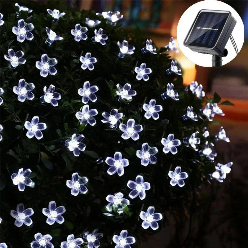 Solar Cherry String Light Blossom Festoon Wedding LED Fairy Light Solar Garland Lamp for Patio Holiday Garden Outdoor Decoration
