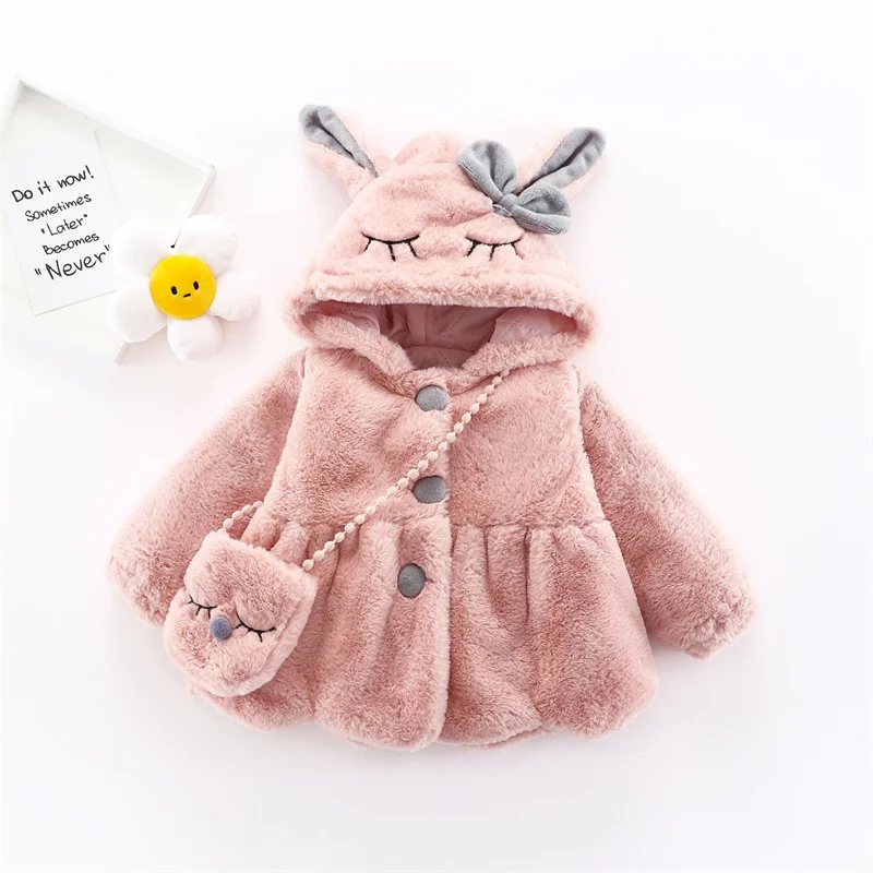 6 12 18 24 36 Months Baby Plush Jacket Cute Rabbit Ears Christmas Princess Girls Coat Keep Warm Hooded Outerwear Kids Clothes