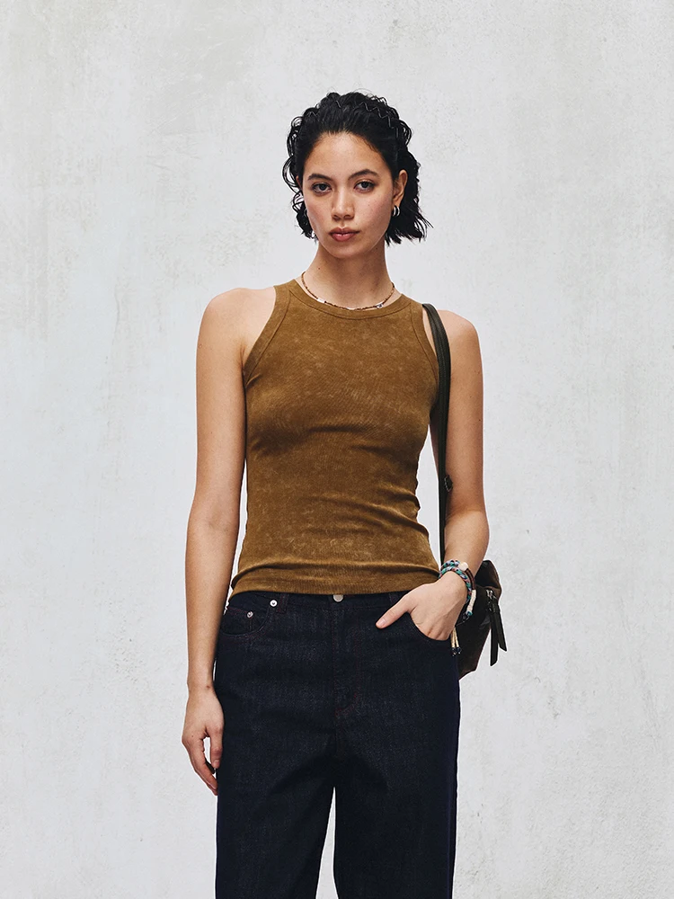 

Женская майка-топ с круглым вырезом, однотонная, летняя новинка, из смесовой ткани хлопка и полиэстера