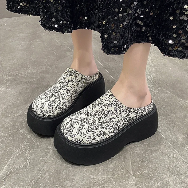 

Print Random High Heels Slippers Mules Women Shoes Platform Sandals Summer Flip Flops 2024 Designer New Pumps Brand Femme Slides