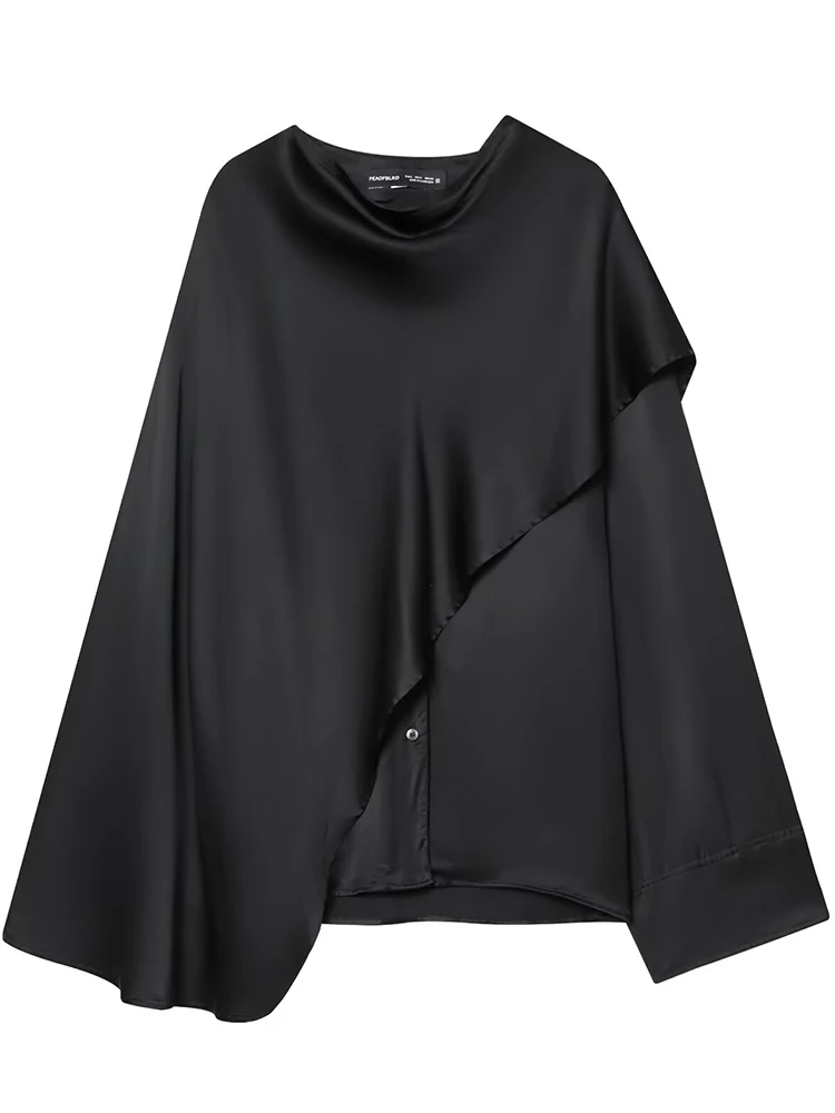 

Women Leisure Top 2025 Women Autumn New Fashion Long Sleeve Asymmetry Shawl collar Shirt Women High Street loose Tops