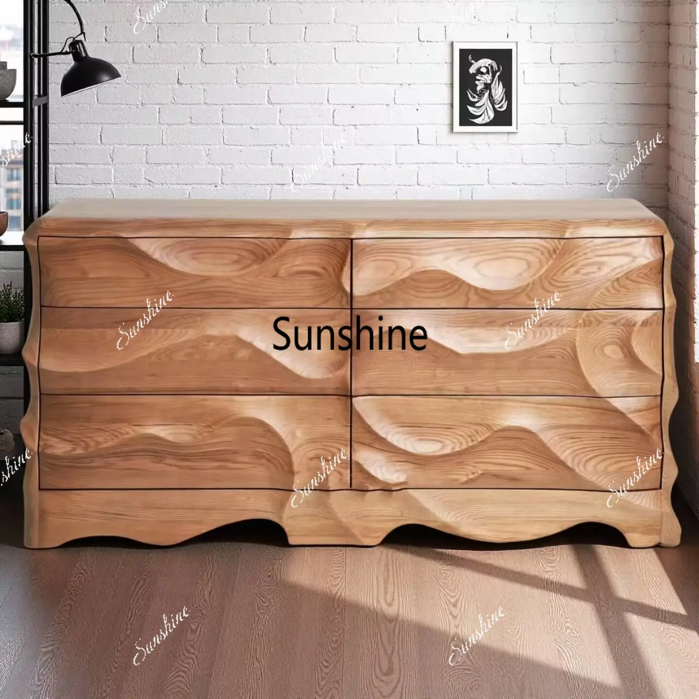 

Medieval solid wood household dining side cabinet Modern simple living room storage cabinet