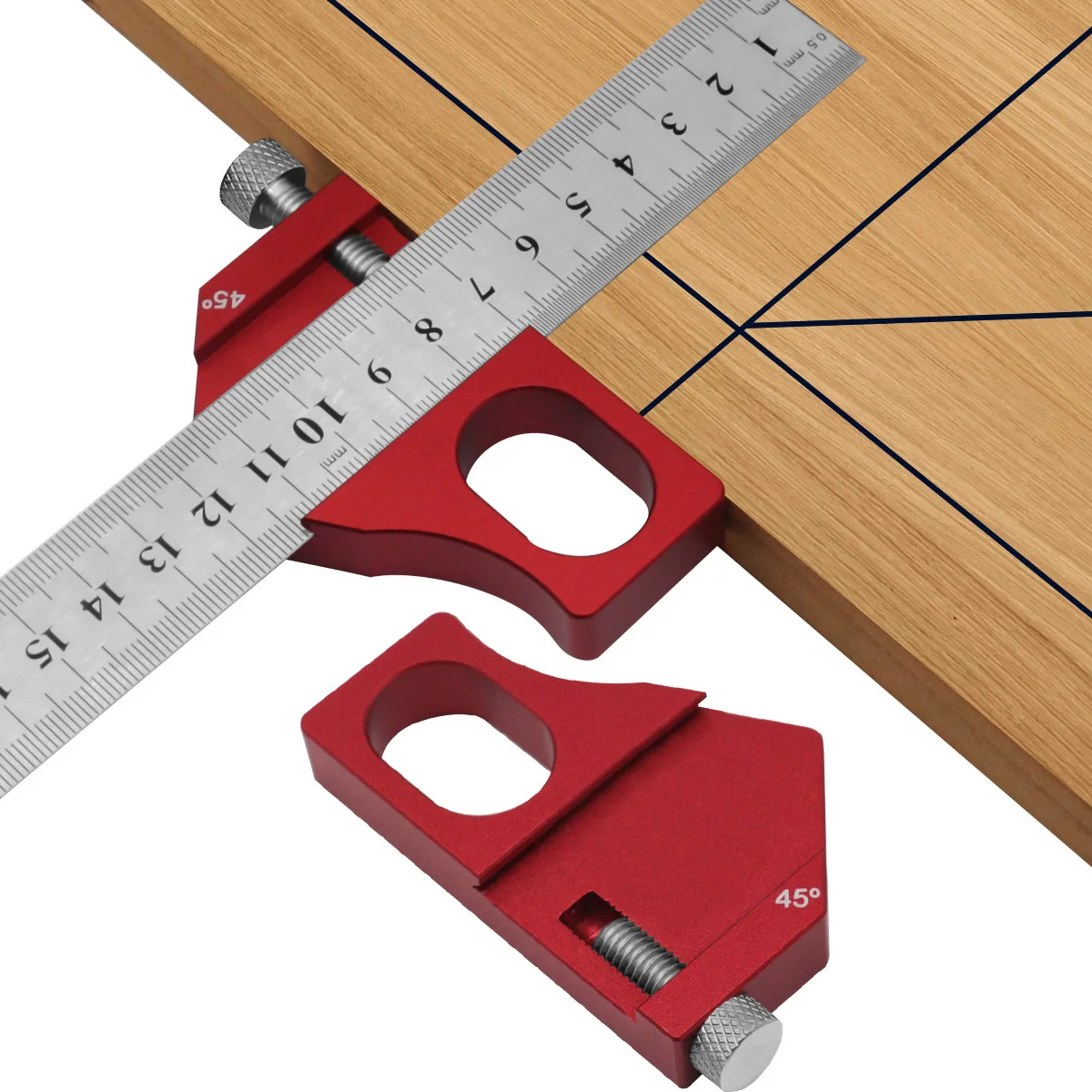 Holzbearbeitungs-Positionierblock 45/90 Grad, Anschlag aus Aluminiumlegierungsstahl, 3 mm Stahlmaßstab als feste Begrenzungshilfe für präzise Messungen – Detail 5