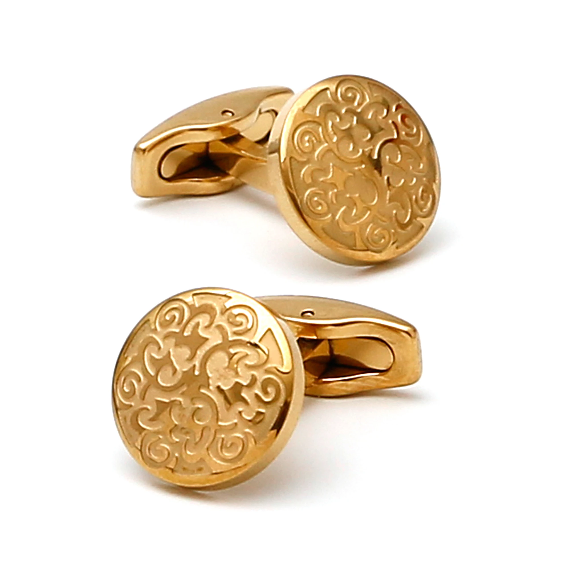 

Cufflinks for Men TOMYE XK23044 Cute Pattern Golden Stainless Steel Round Dress Shirt Cuff Links Jewelry