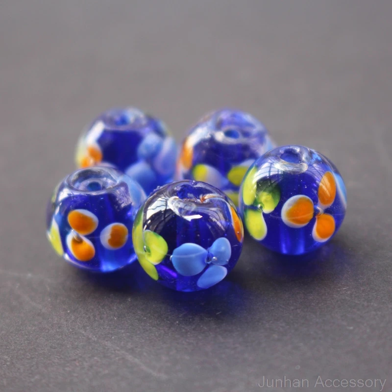 10Pcs 12mm Handmade Glass lampwork beads 3 mix Flower Beads multi- Color  for jewelry making Wholesale and Retail