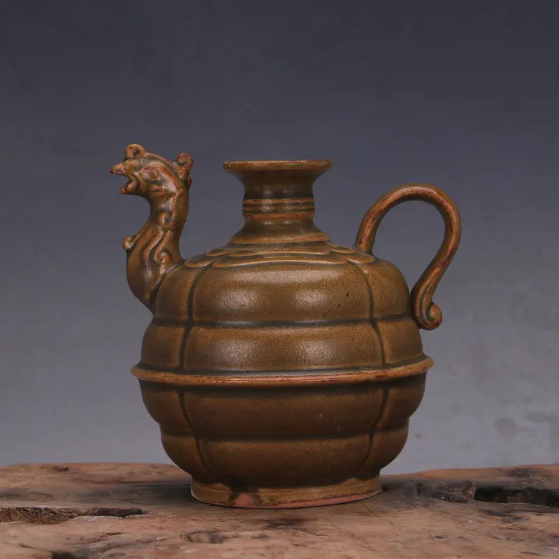 Song Dynasty Yue Ware Yellow Glaze Porcelain Phoenix Head Ewer Antique Style Home Decor Collection