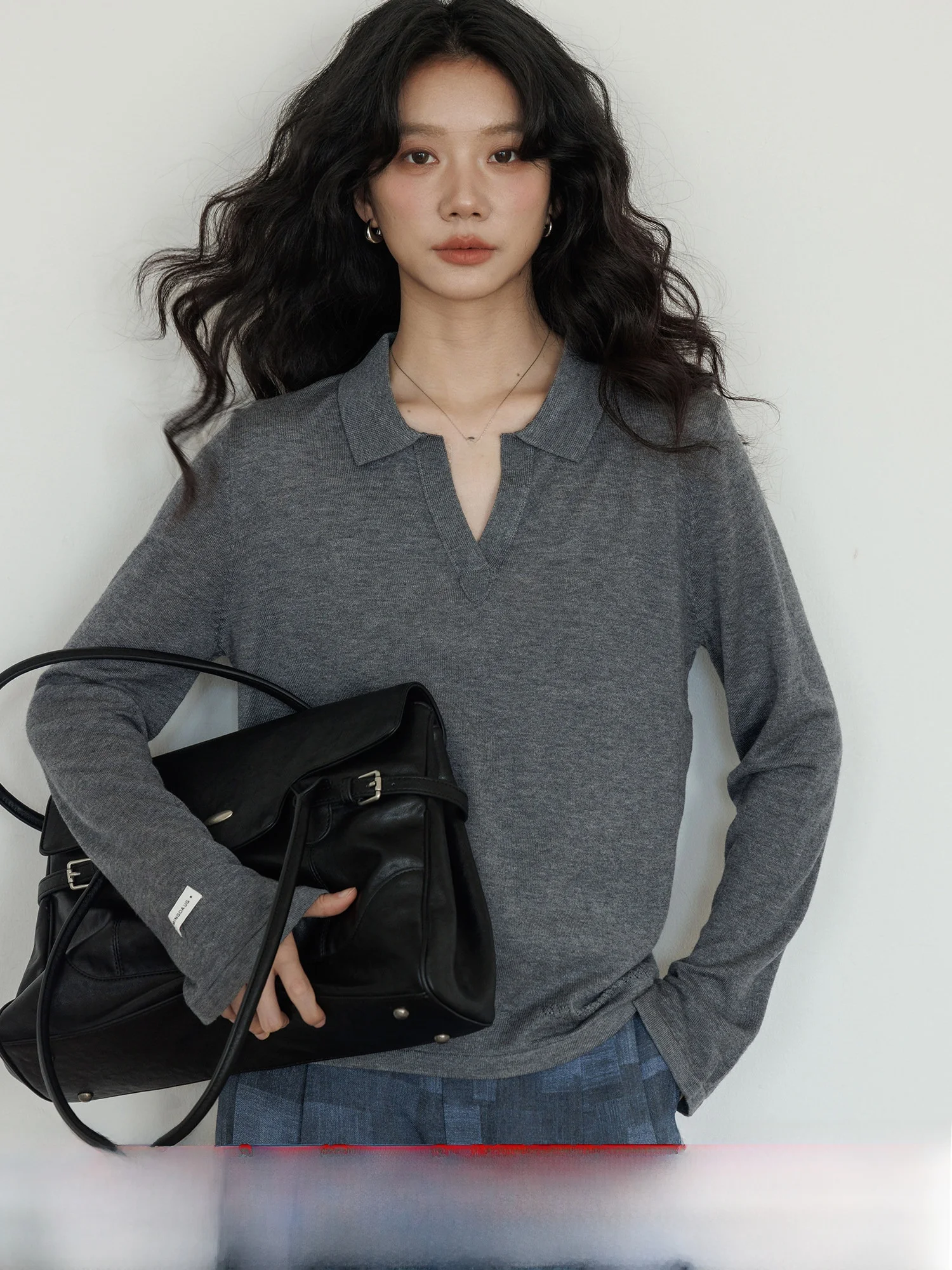 

Весенний повседневный свободный вязаный топ из смесовой шерсти с длинным рукавом и воротником, женская премиум-модель 2026 года, новая комфортная базовая кофта