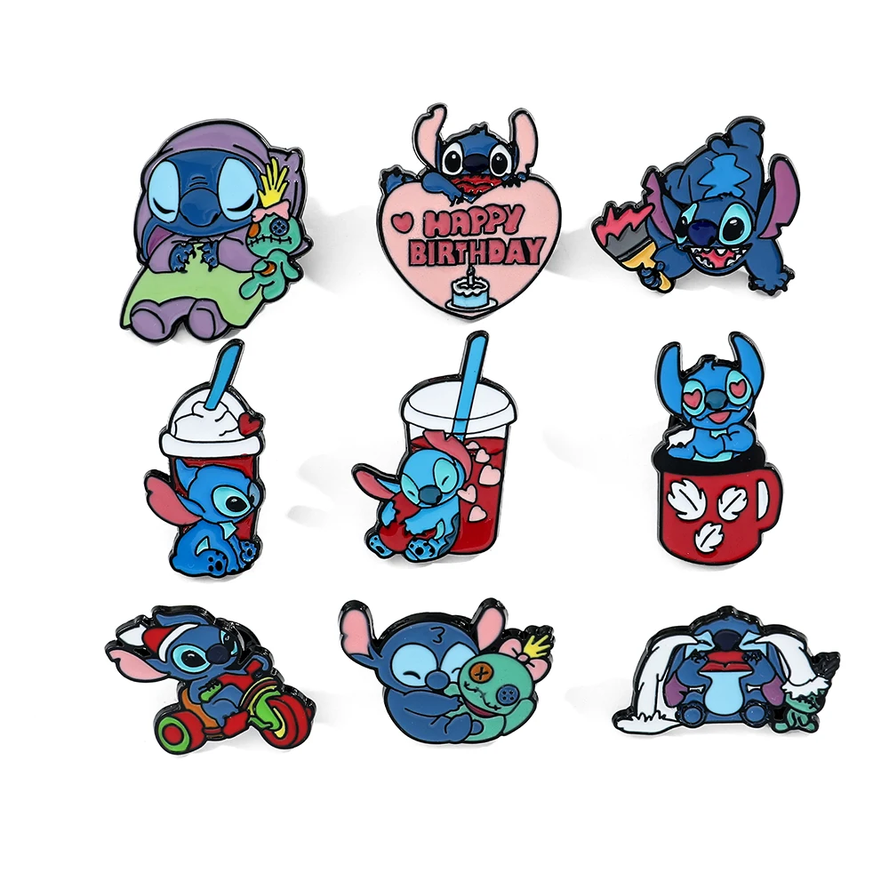 Disney Lilo & Stitch Enamel Pin Cute Cartoon Action Stitch Metal Badge Brooch Clothing Backpack Lapel Pin Kawaii Jewelry Accesso