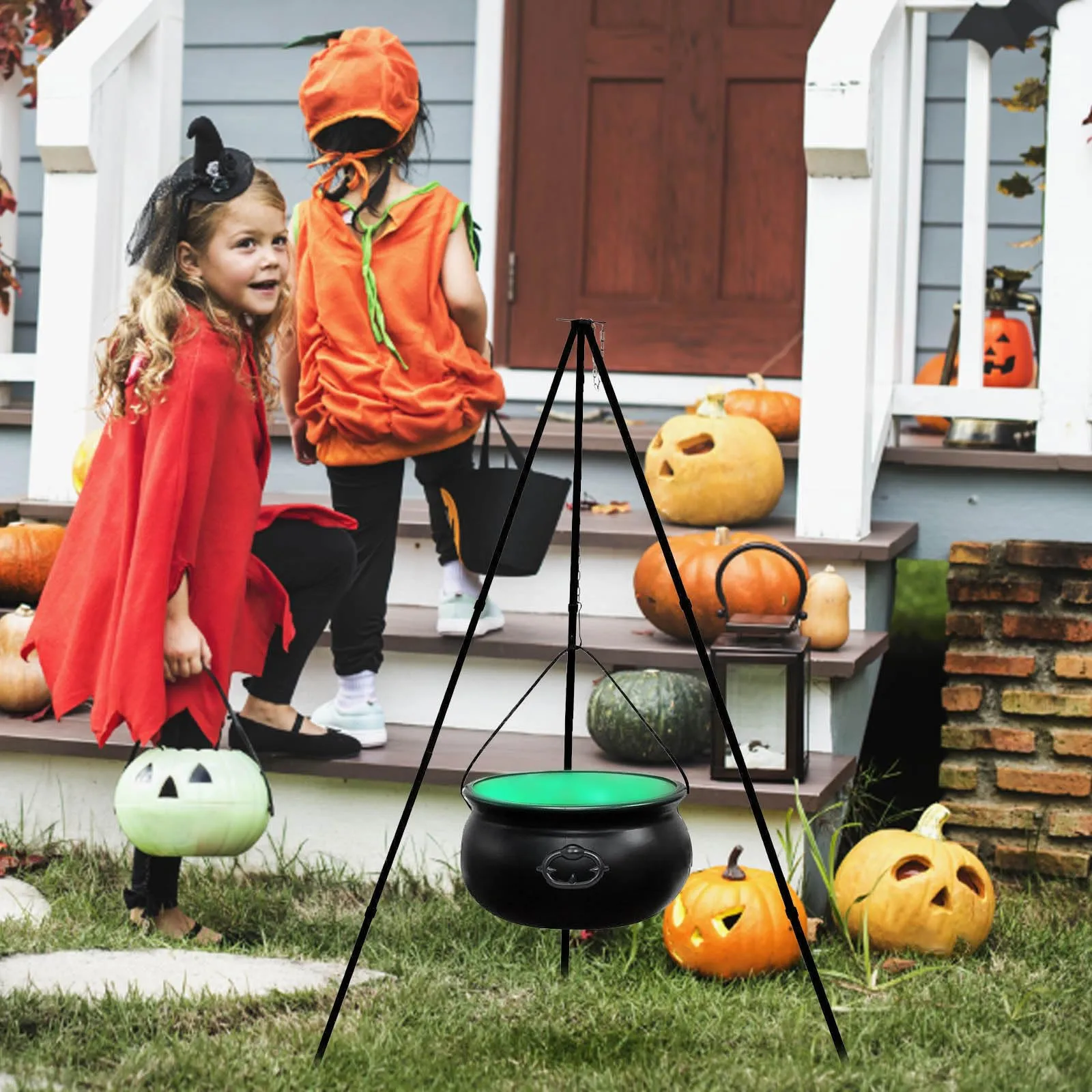 

Halloween Large Witch Cauldron On Tripod With Light,Black Plastic Bowl Hocus Pocus Candy Bucket Decor For Home Porch Outside