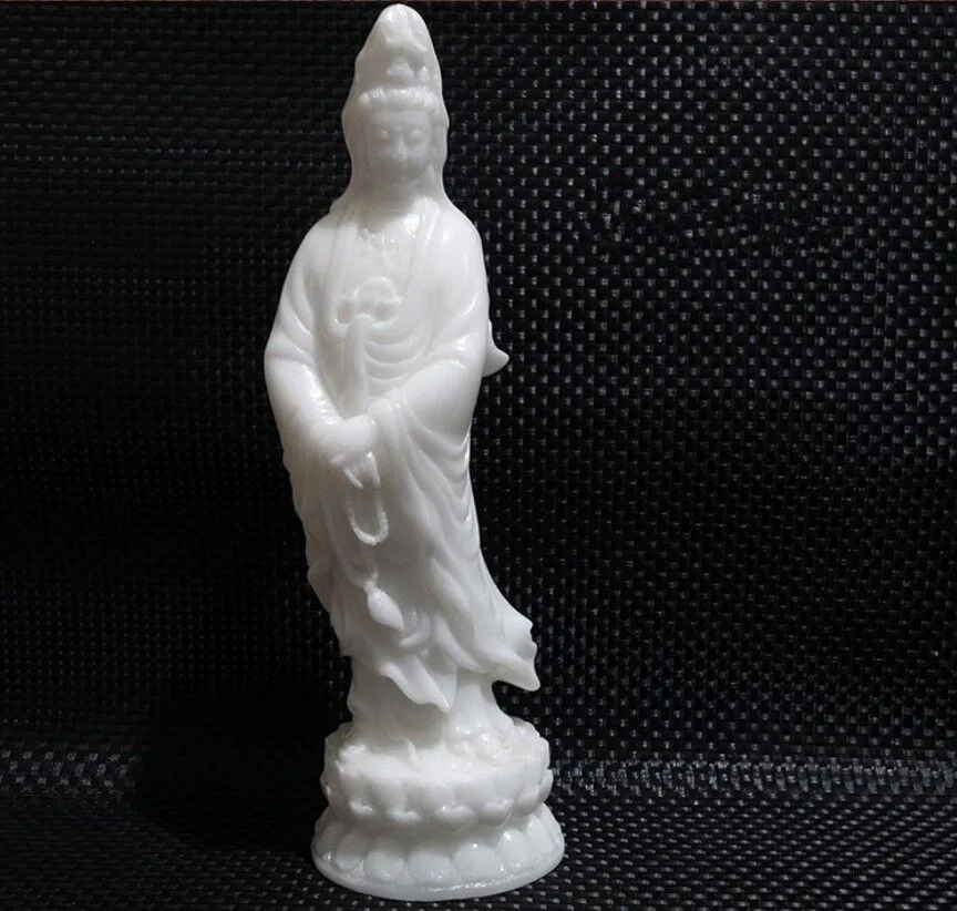 2023  HOME high grade white jade carving Auspicious goddess Standing Guanyin safety Buddha statue Prosperous mascot