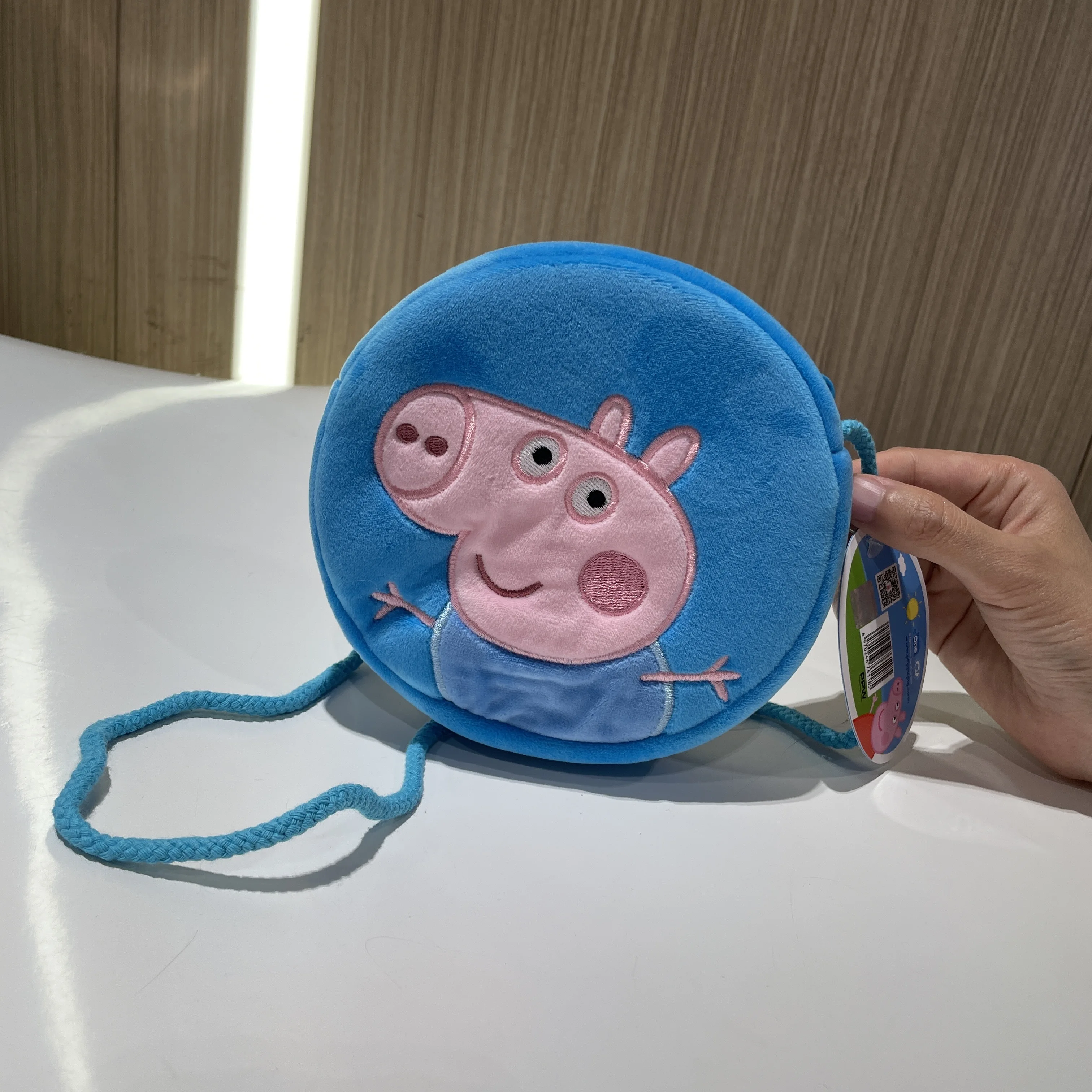 100% 本物のペッパピッグかわいいぬいぐるみラウンドバックパックおもちゃジョージ幼稚園漫画ショルダーバッグ小銭入れ女の子の誕生日ギフト