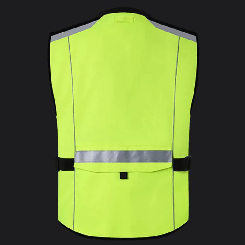 Oxford Multi-Pockets High Visibility Zipper Front Safety Vest with Reflective Strips Bicycle and Motorcycle Riding Multipurpose