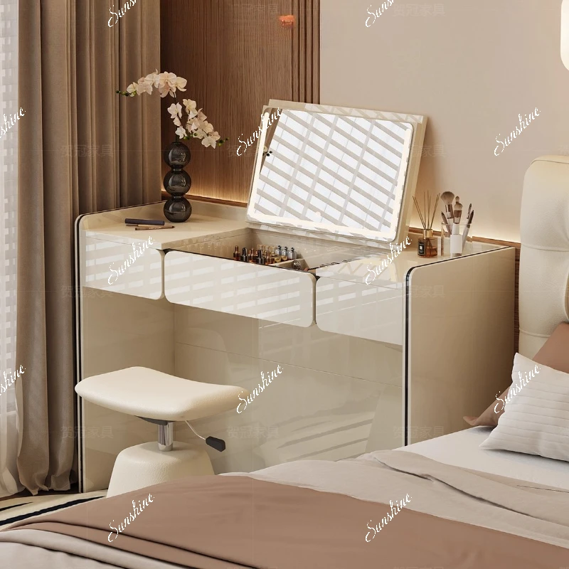 Modern minimalist piano paint dresser flip mirror solid wood bedside table bedroom