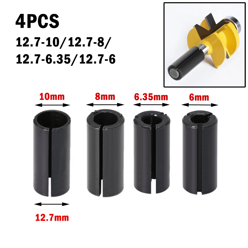 

4-Pack Router Drill Bit High Precision Adapter Carbon Steel Milling Cutter Conversion Chuck Adapter 12.7-6 6.35 8 10mm