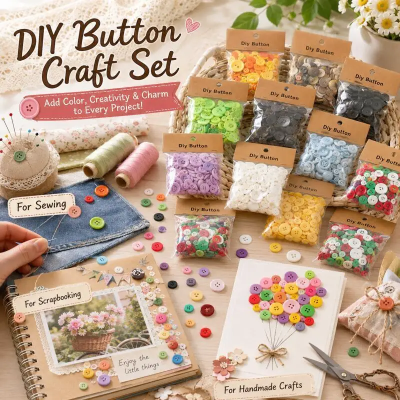 150g/Packung, gemischte Größen, gemischte Farben, Harzknöpfe 0,9-3,5 cm, Nähknöpfe, handgemachtes Scrapbook-Bastelzubehör, DIY-Nähzubehör – Detail 6