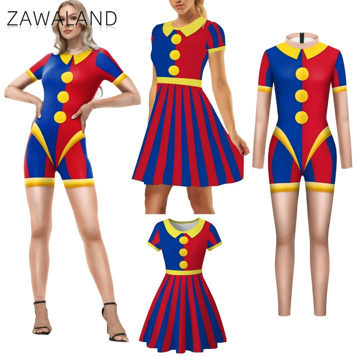 

Pomni Cosplay Costume For Women Fake Body Pattern Jumpsuit Movie Character Clown Dresses Halloween Party Performance Zentai Suit