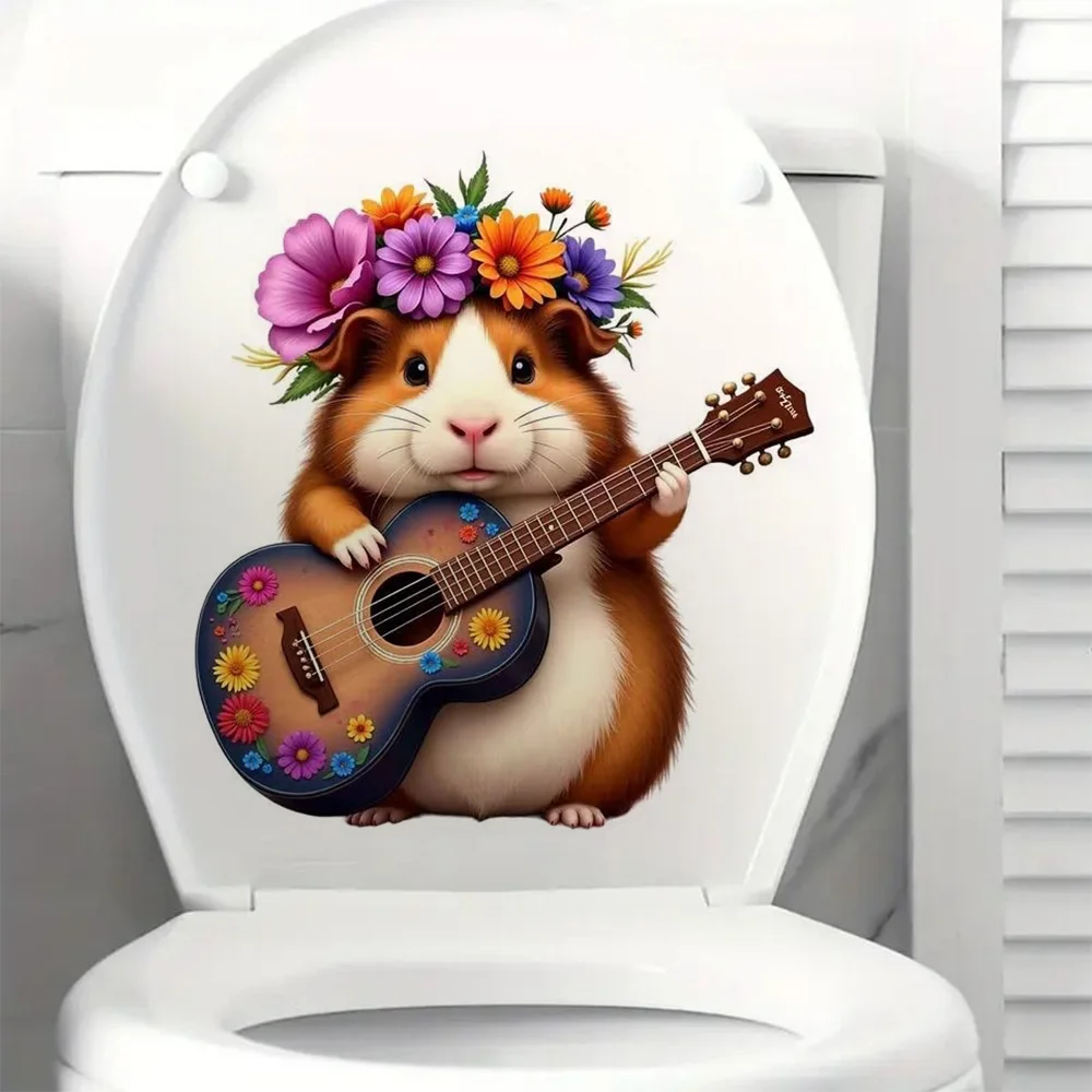 

Cute Guinea Pig and Guitar Self-Adhesive Stickers, Bedroom Entryway Living Room Porch Home Decoration Wall Stickers