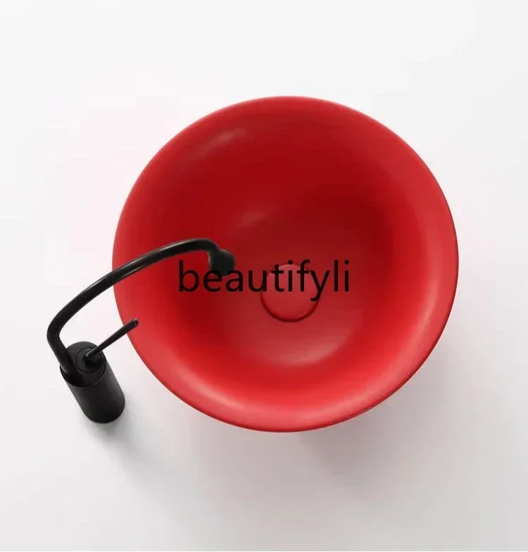 

smt03A ss Новый креативный художественный стол для мытья рук, керамическая одинарная раковина, умывальник для ванной комнаты, бассейн, углубление, балконная раковина, красный s03