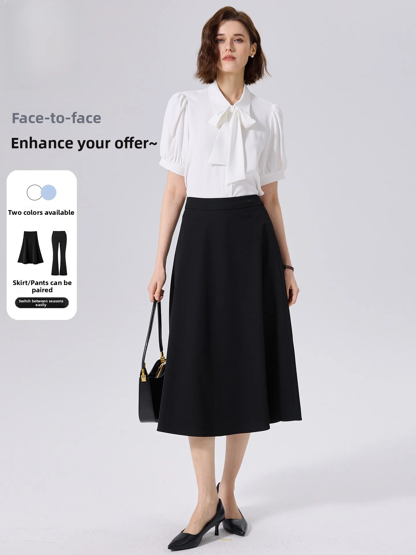 

White Short Sleeve Women's Shirt Romon Summer Commute Style Korean Fashion Bubble Sleeve Polyester Fiber Anti-Wrinkle Skirt