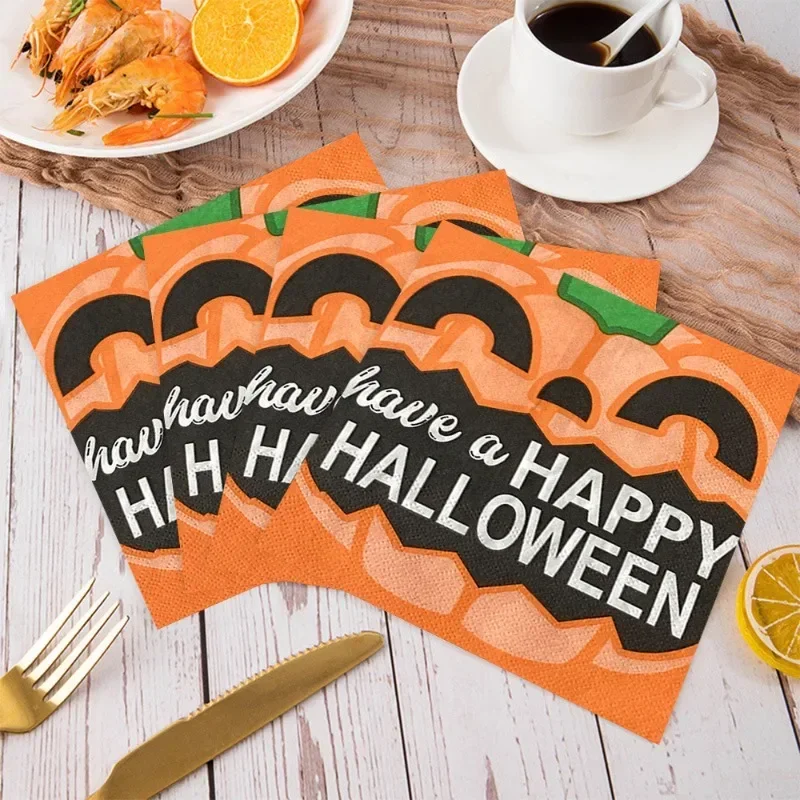 

20pcs/Pac 33cm 2-Ply New Halloween Horror Spooky Pumpkin Head Theme Printing Creative Arrangement Decoration Party Napkins