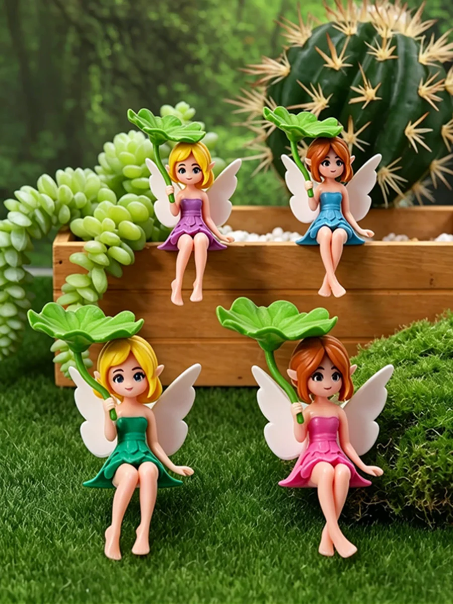 4 Stück Miniatur-Feenfiguren, handbemalte kleine Blumenfeen mit Flügeln für Gartendekoration, Tortendekoration & Landschaftsgestaltung – Detail 1