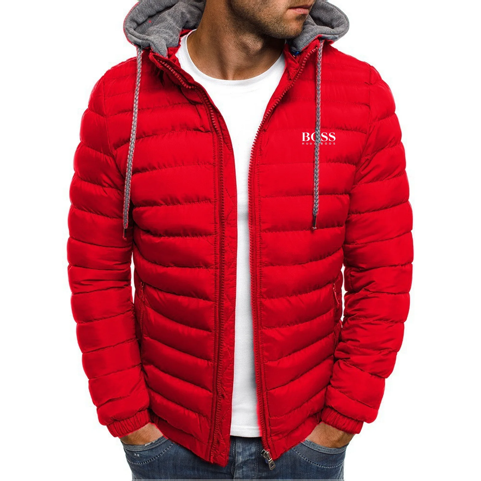 Winter men\'s stand-up collar business office cotton-padded jacket zipper down cotton-padded jacket light casual warm cotton coat