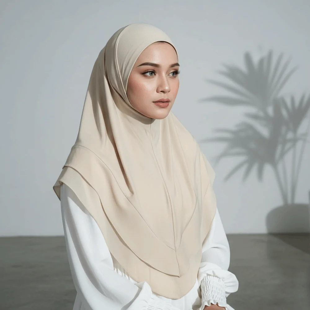 

Non-Transparent Double Layer Chiffon Hijab Solid Color Breathable Mesh Instant Chin Cover Scarf Feather-Light Feel