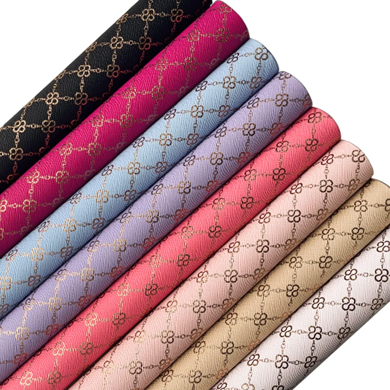 Colored Bronzing Flower Print PU Holographic Faux Leather Sheets for Earrings Shoes Handbags DIY Crafts Vinyl Fabric 46*135cm